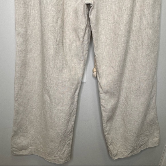 Sandro Sportswear Tan 100% Linen Wide Leg Pants Rope Belt Size 10 Nautical - Picture 13 of 16